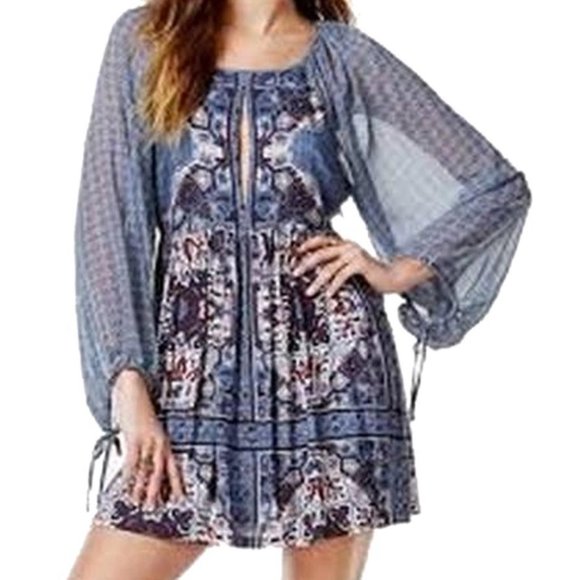 Free People Dresses & Skirts - Free People Oksana Blue Balloon Sleeve Dress 4